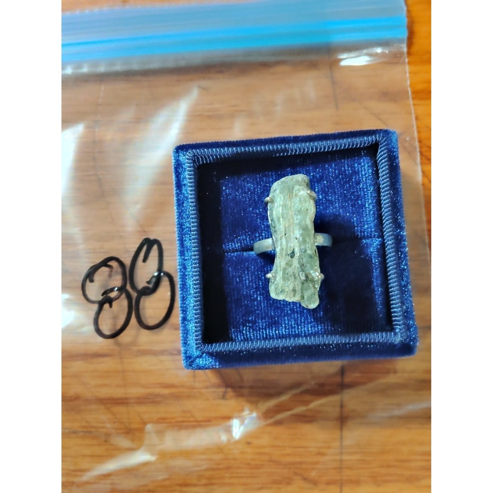 Raw Green Kyanite Ring 925 Sterling Silver Rough Crystal Statement Size 7 Womens
